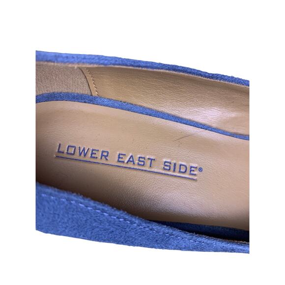 Lower East Side Vintage 90s Denim Blue Suede Platform Peep-Toe Wedges -Size 7 - Picture 7 of 8
